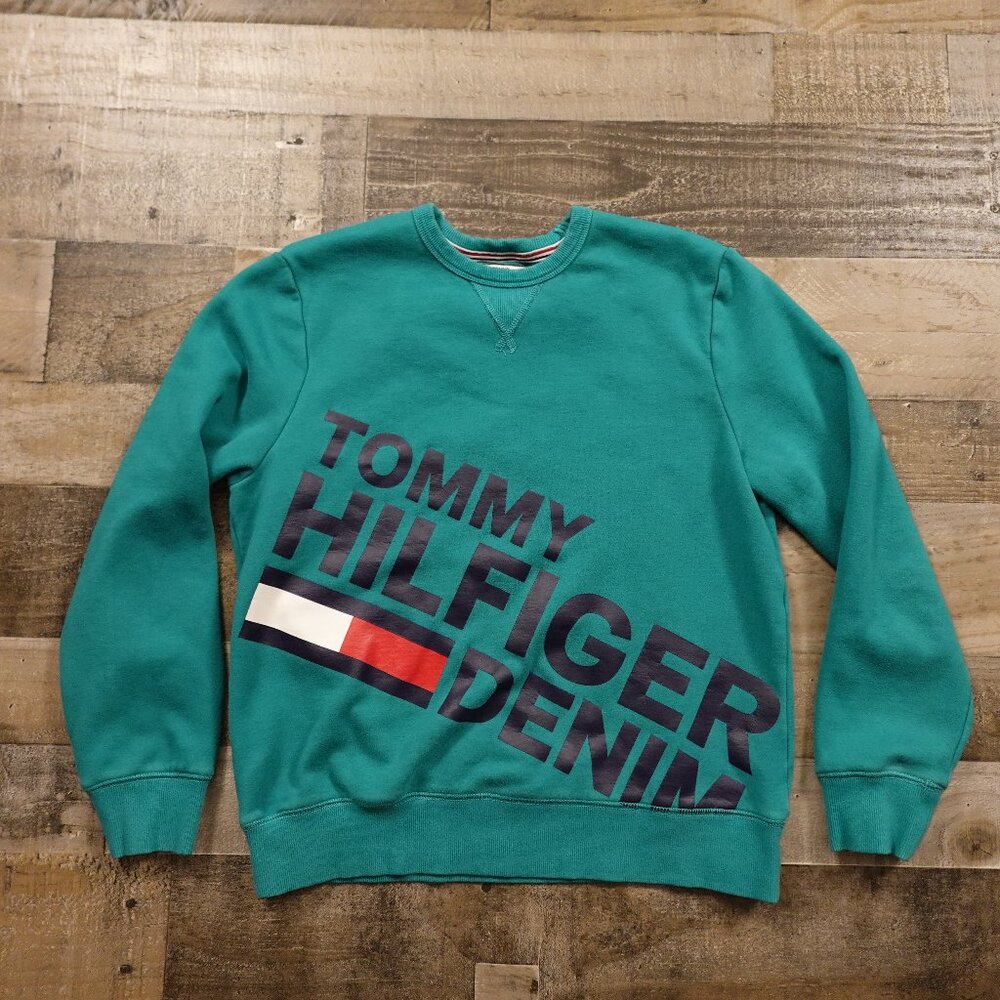 Tommy Hilfiger French Terry sweatshirt women's medium teal 90's retro throwback